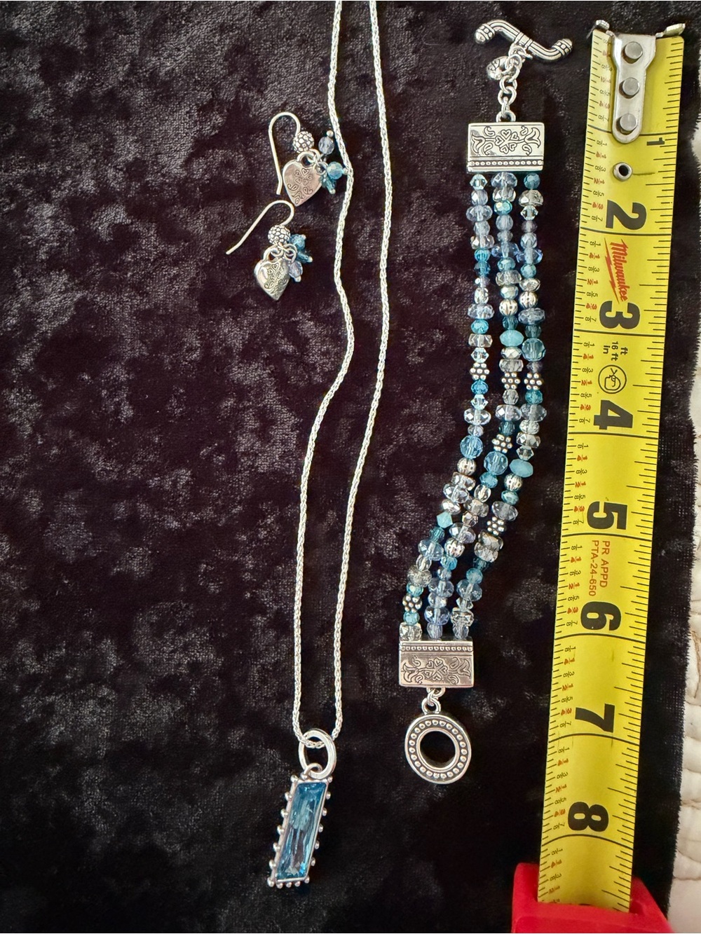 Brighton Silver-Tone Blue Crystal Necklace and Bracelet and earring Set - Picture 3 of 10